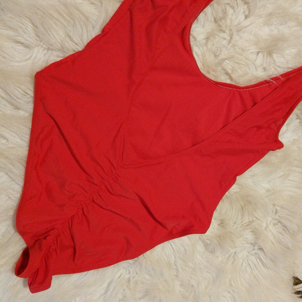 Solid Red One Piece bathing suit - Picture 3 of 4